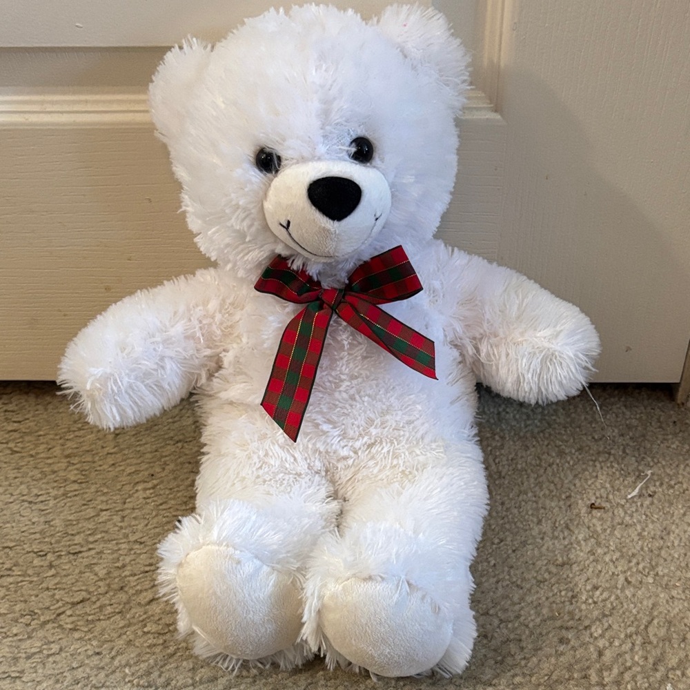 Build-A-Bear Fluffy White Bear with Festive Bow